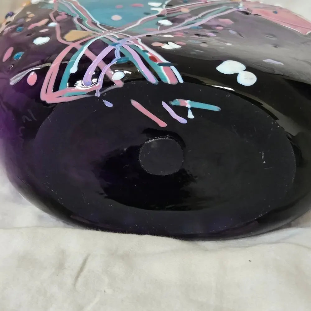 Vtg Stephen Nelson Amethyst Studio Glass 1991 Abstract Blown Vase Signed